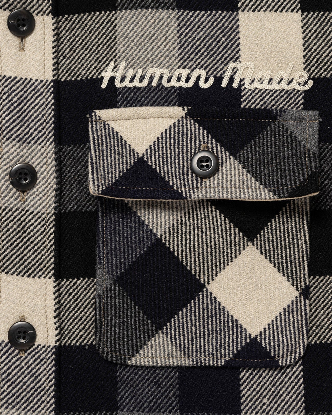 Human Made Wool Check Shirt Jacket, Black - Image 4