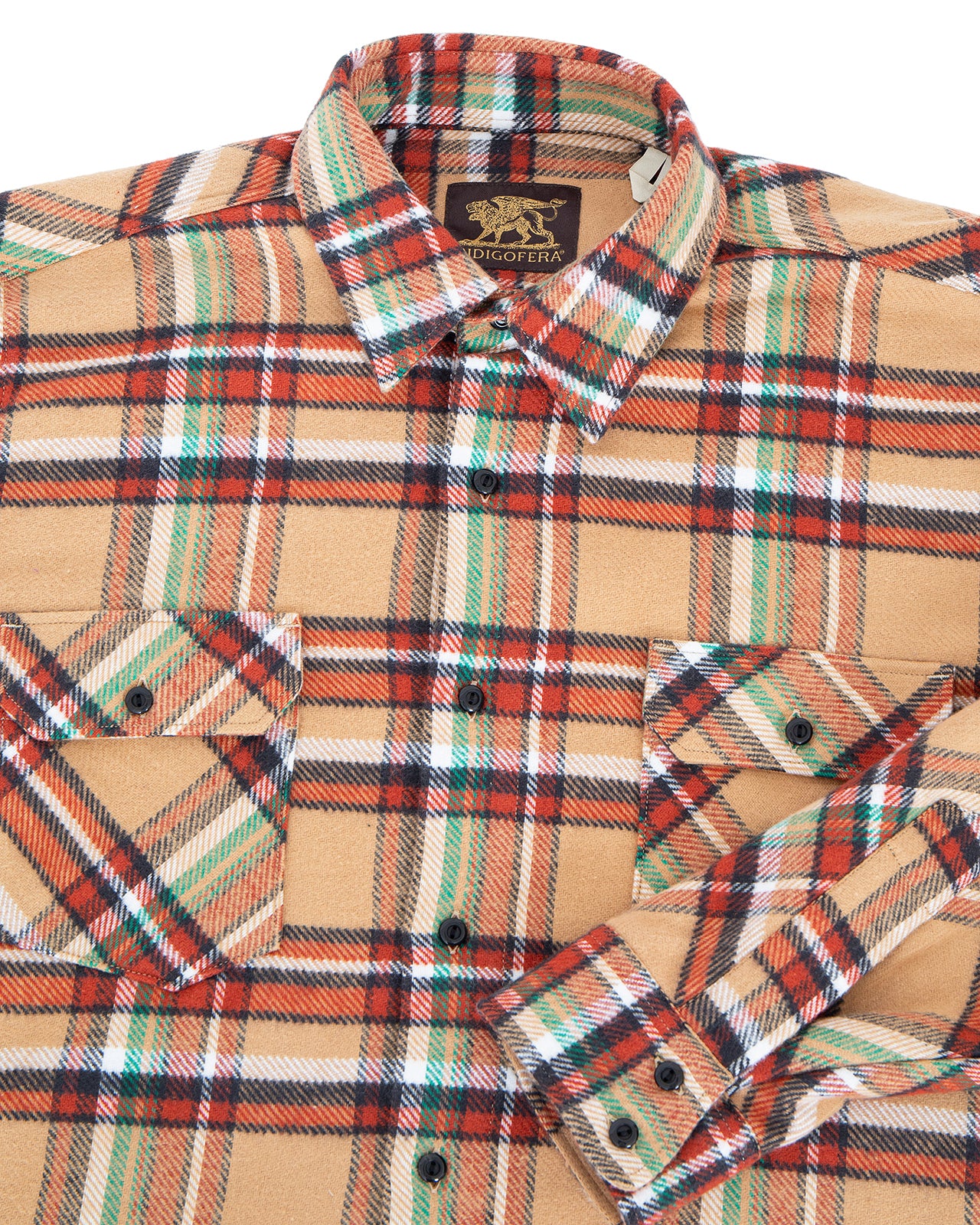 Indigofera Bryson Shirt, Flannel Check, Beige / Red / White / Green - Image 3