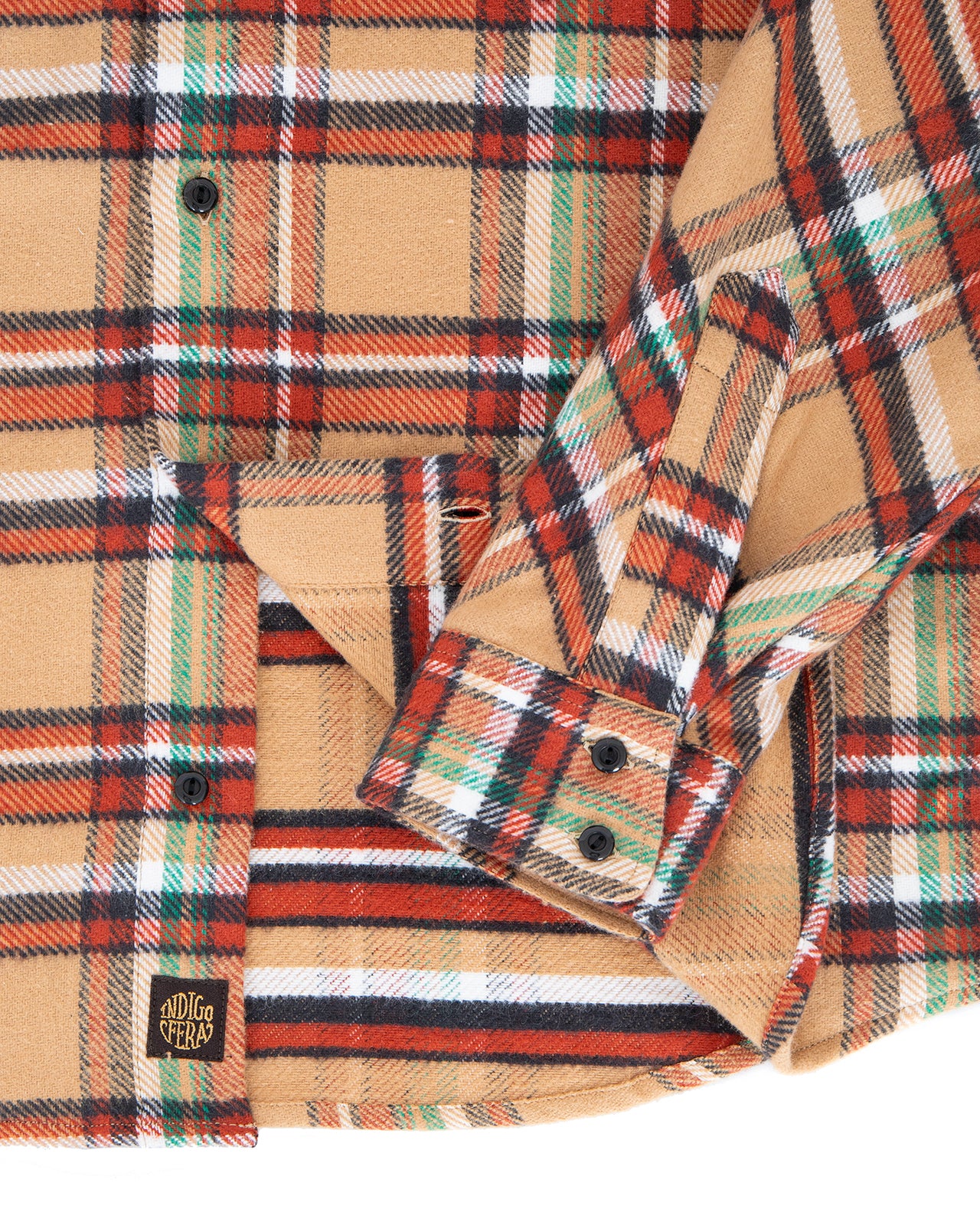 Indigofera Bryson Shirt, Flannel Check, Beige / Red / White / Green - Image 5
