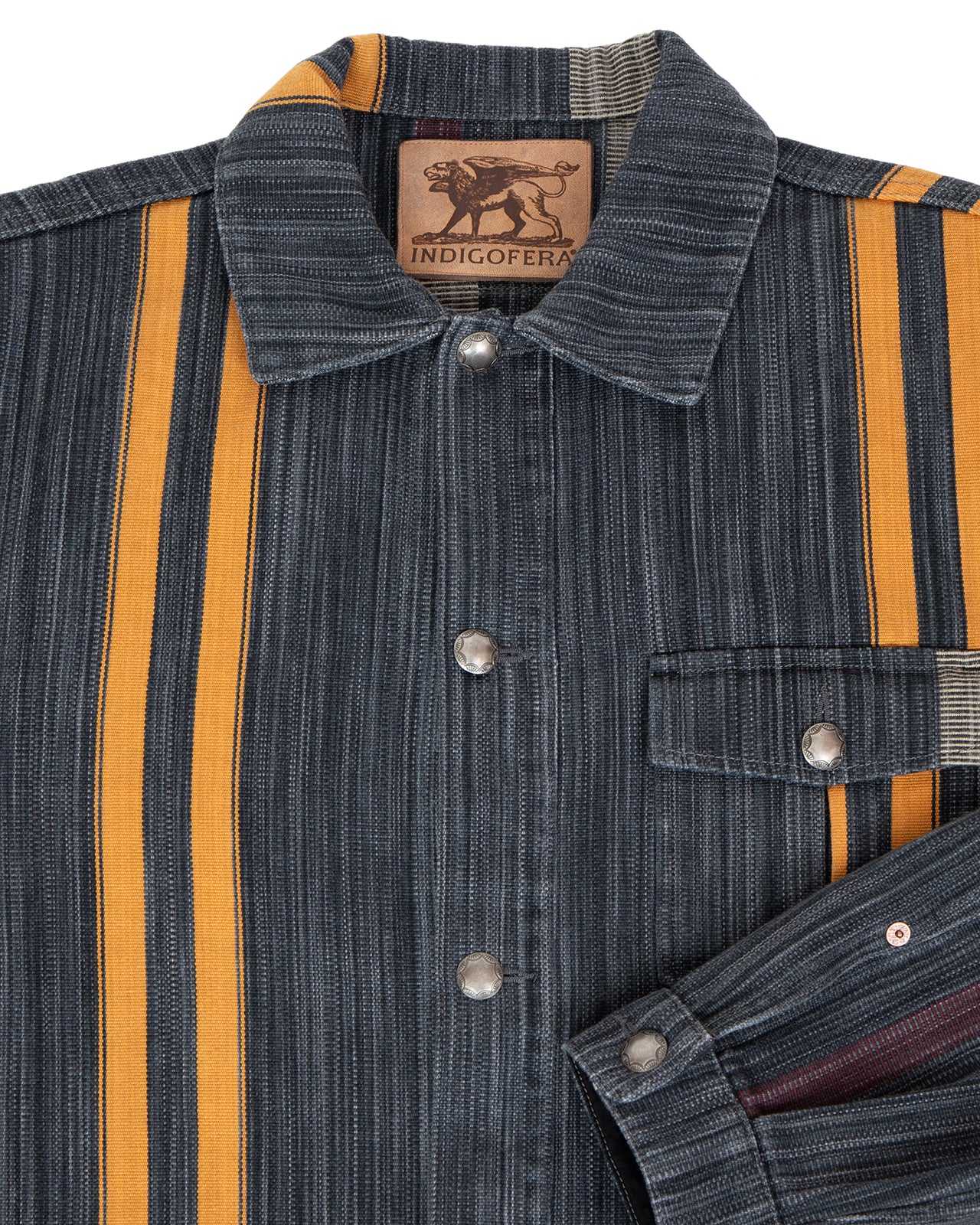 Indigofera Conway Jacket, Cotton / Wool Stripe, Grey / Wine / Orange - Image 3