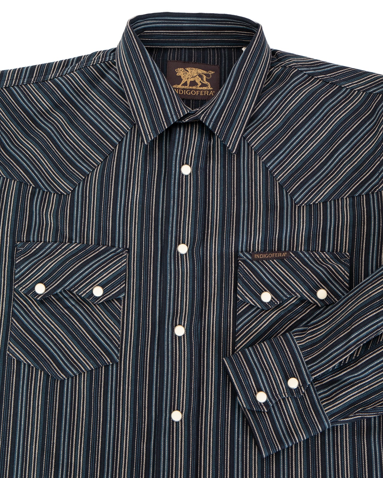 Indigofera Dollard Shirt, Twill Stripe, Blue / White / Black - Image 3