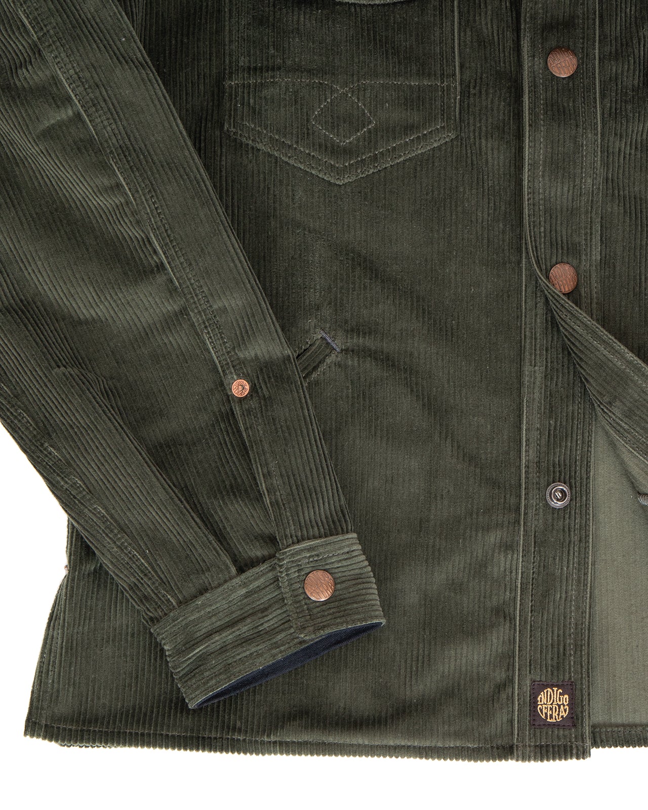 Indigofera Fargo Trucker Jacket, Corduroy 8W, Green - Image 4