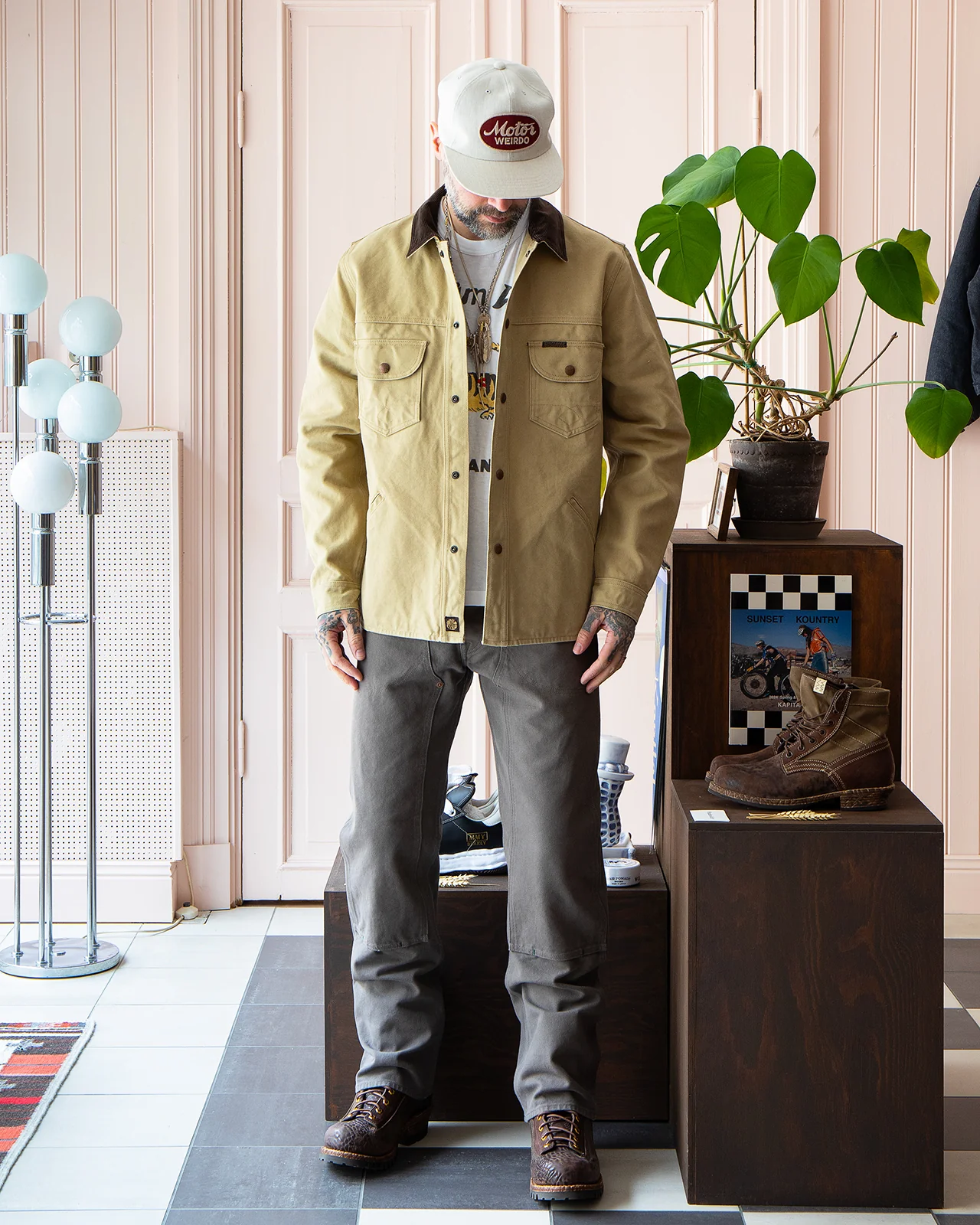 Indigofera Fargo Trucker Jacket, Smithson Canvas, Light Beige - Image 2