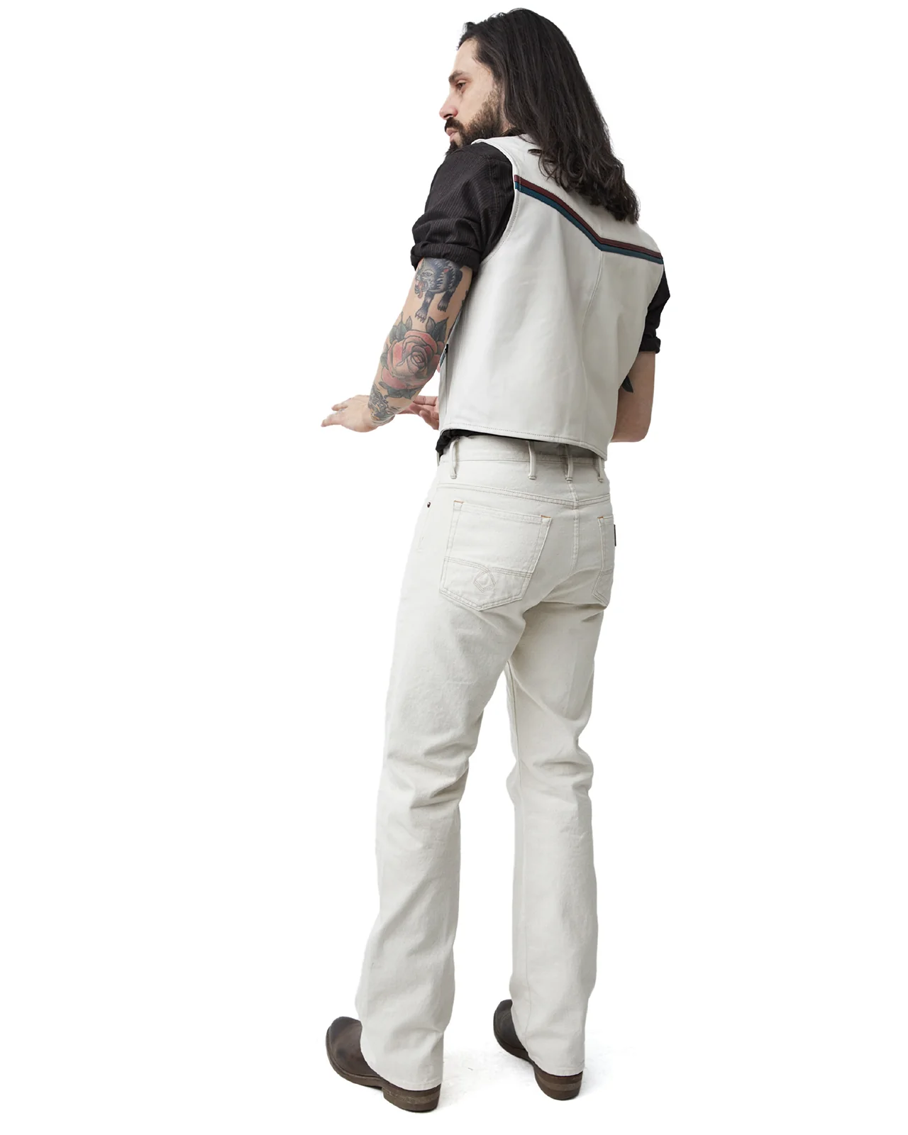 Indigofera Mahan Leather Vest, White Navak, White Teacore - Image 5