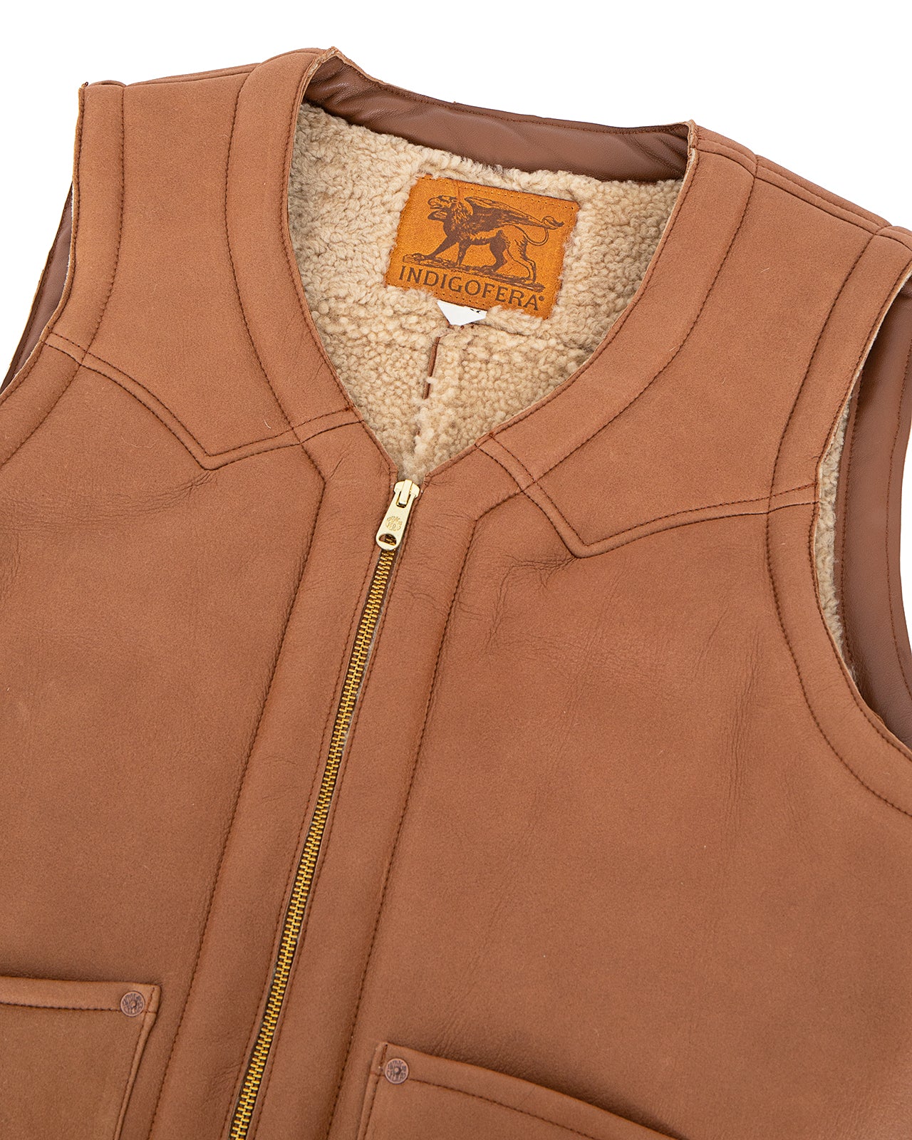 Indigofera Monroe Vest, Cognac Shearling - Image 3