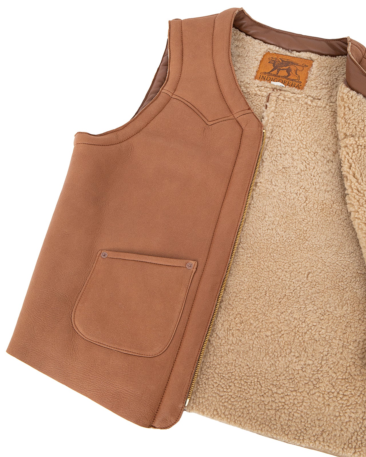 Indigofera Monroe Vest, Cognac Shearling - Image 5