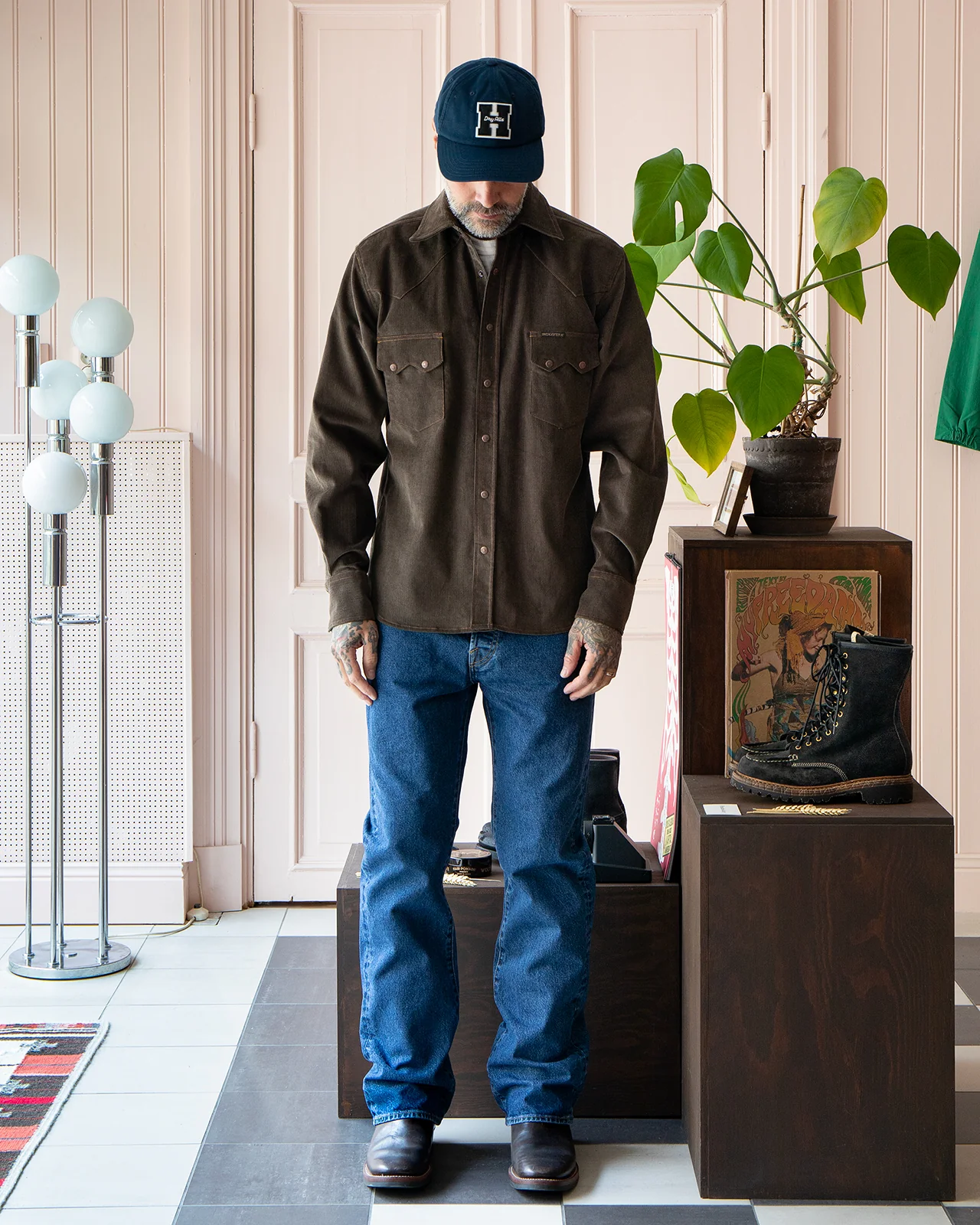 Indigofera Ryman Corduroy Shirt, Dark Brown / Green - Image 2