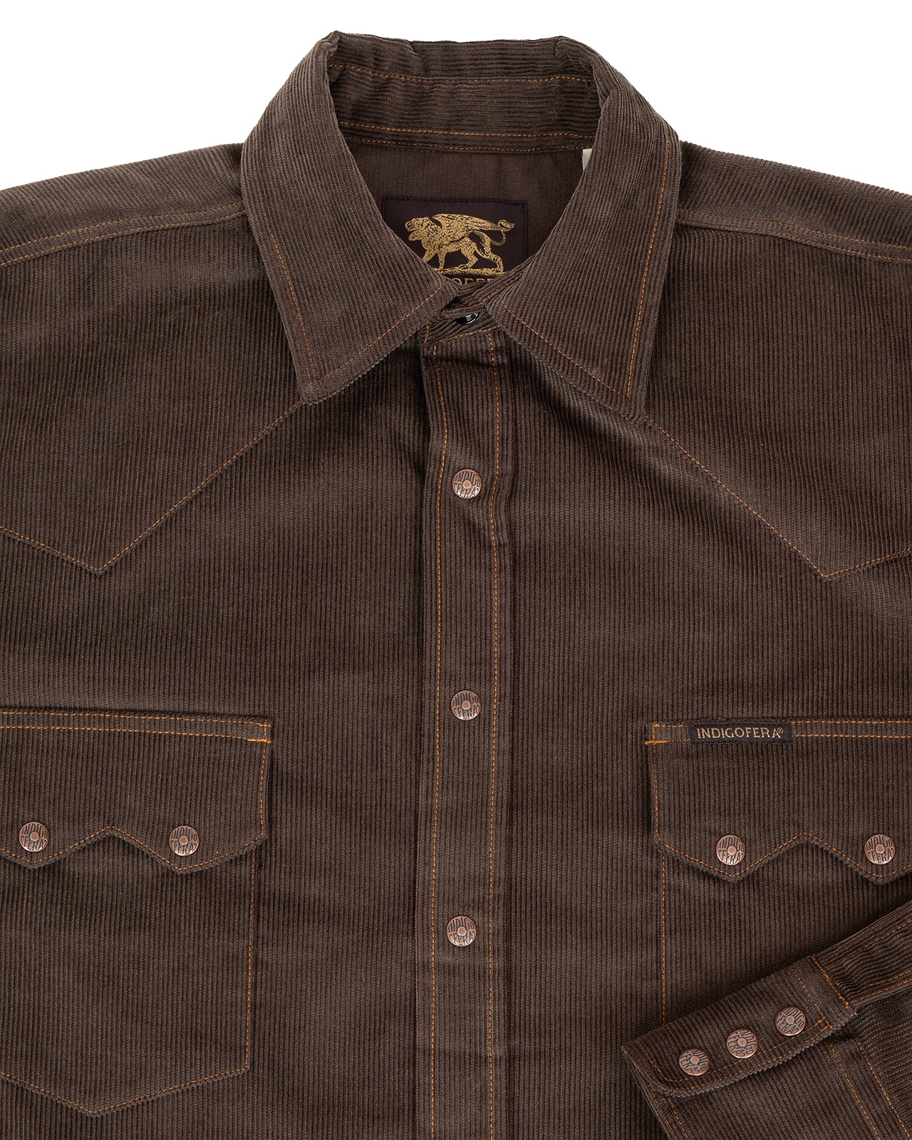 Indigofera Ryman Corduroy Shirt, Dark Brown / Green - Image 3