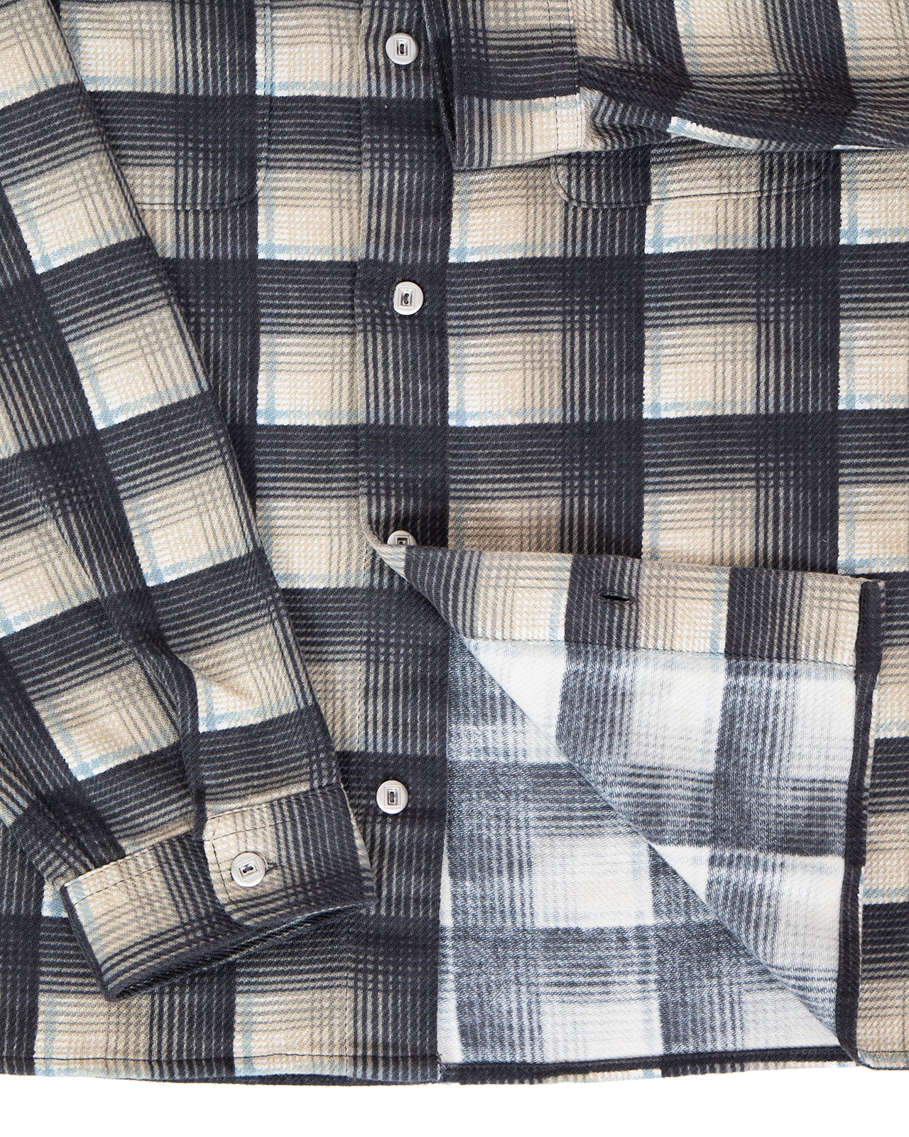 Indigofera Webster Shirt, Printed Check, Grey / White / Beige / Blue - Image 4