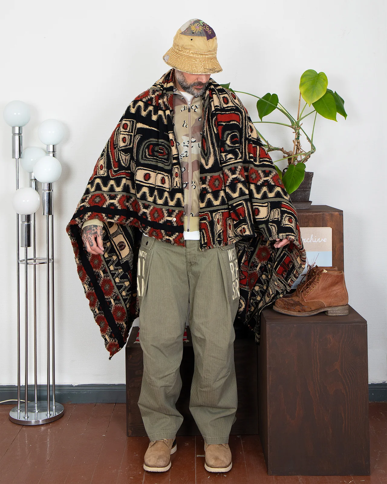 Kapital Fulling Wool Blanket, Alaska Raven, Orange - Image 3