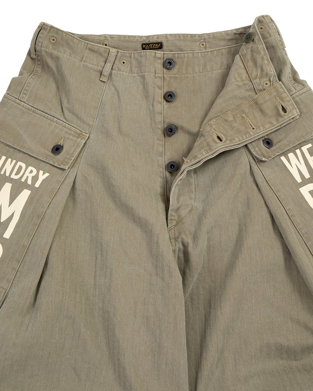 Kapital Herringbone Jumbo Monkey Pants (Factory-Repair & Embroidery), Khaki - Image 4