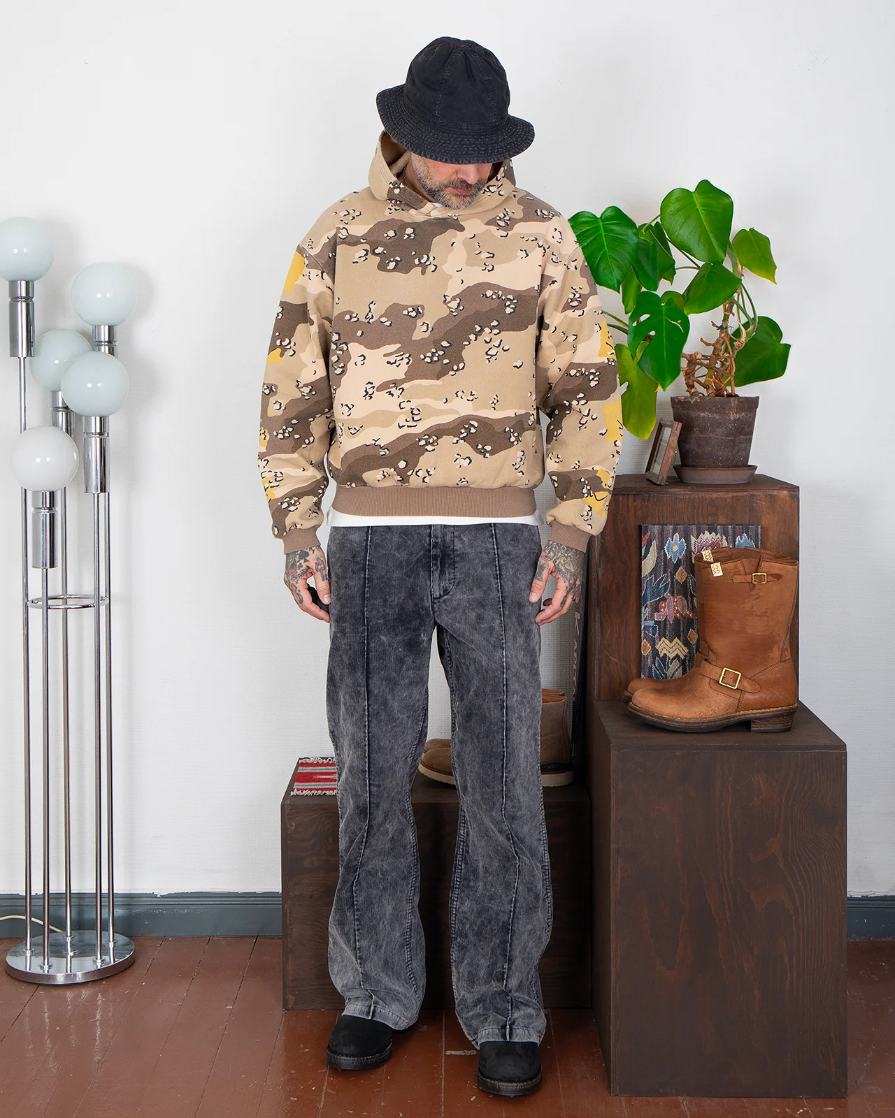 Kapital Sweat Knit Peckish Choco-Chip Camo Hoodie - Image 6