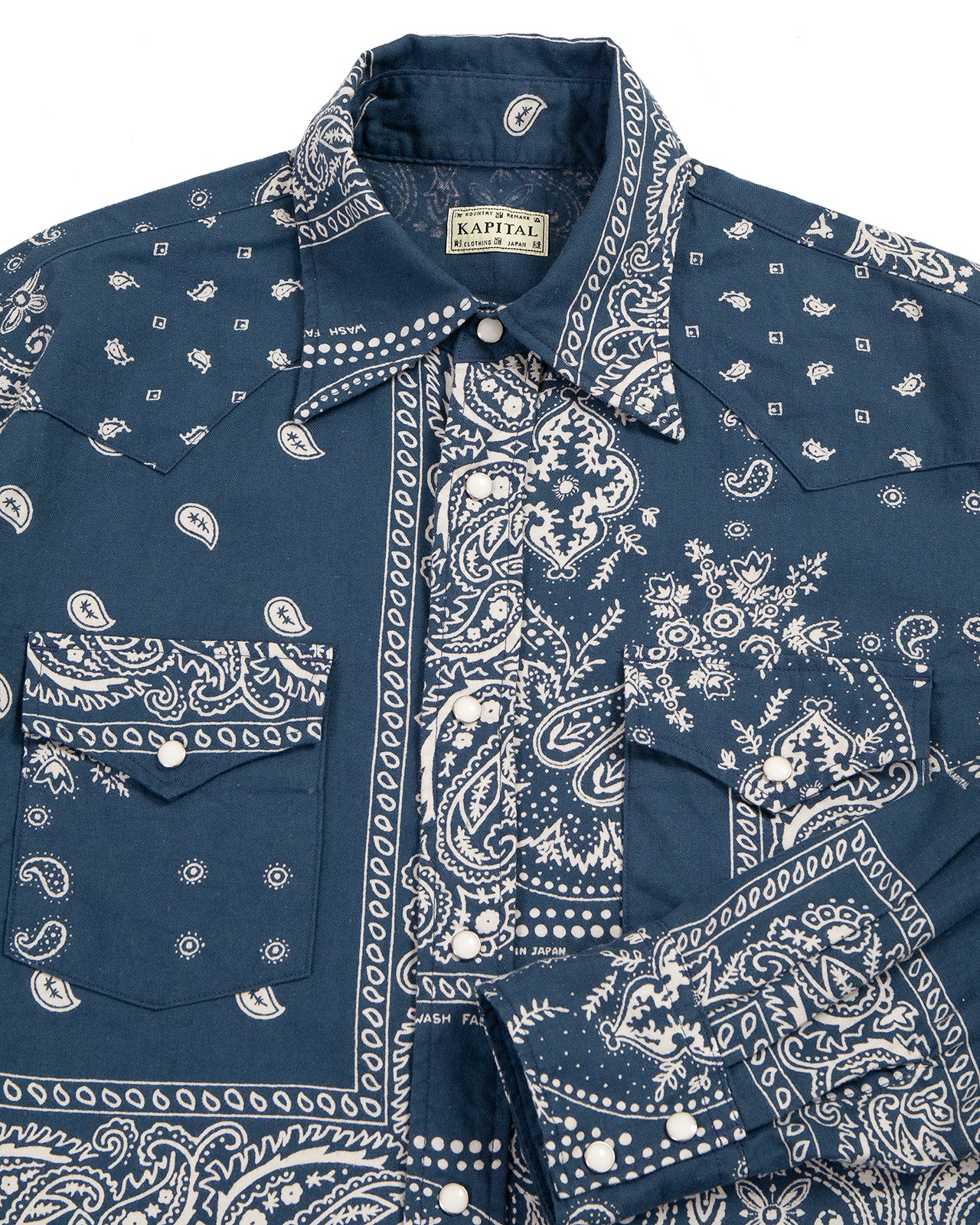 Kapital Viyella Flannel Bandanna Husky Western Shirt, Navy - Image 4