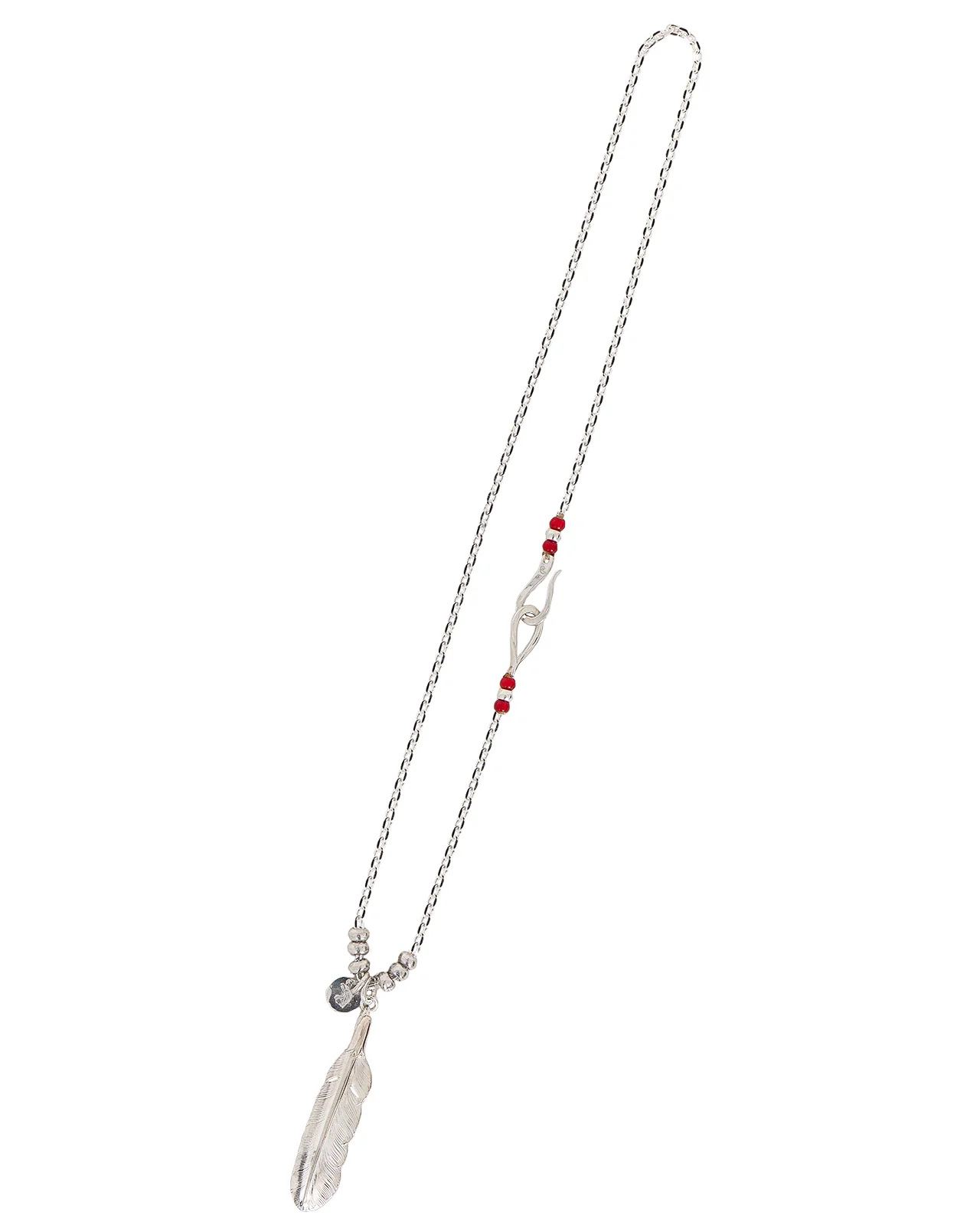 Larry Smith Eagle Head Feather Necklace Combination, Silver