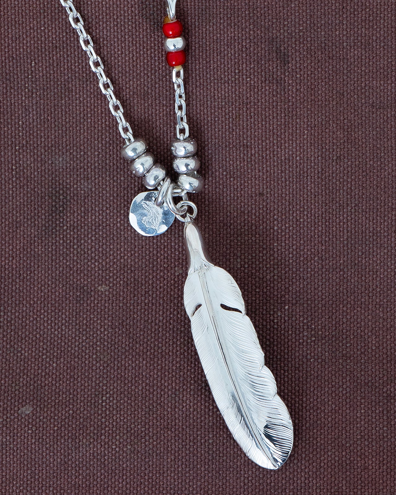 Larry Smith Eagle Head Feather Necklace Combination, Silver - Image 2
