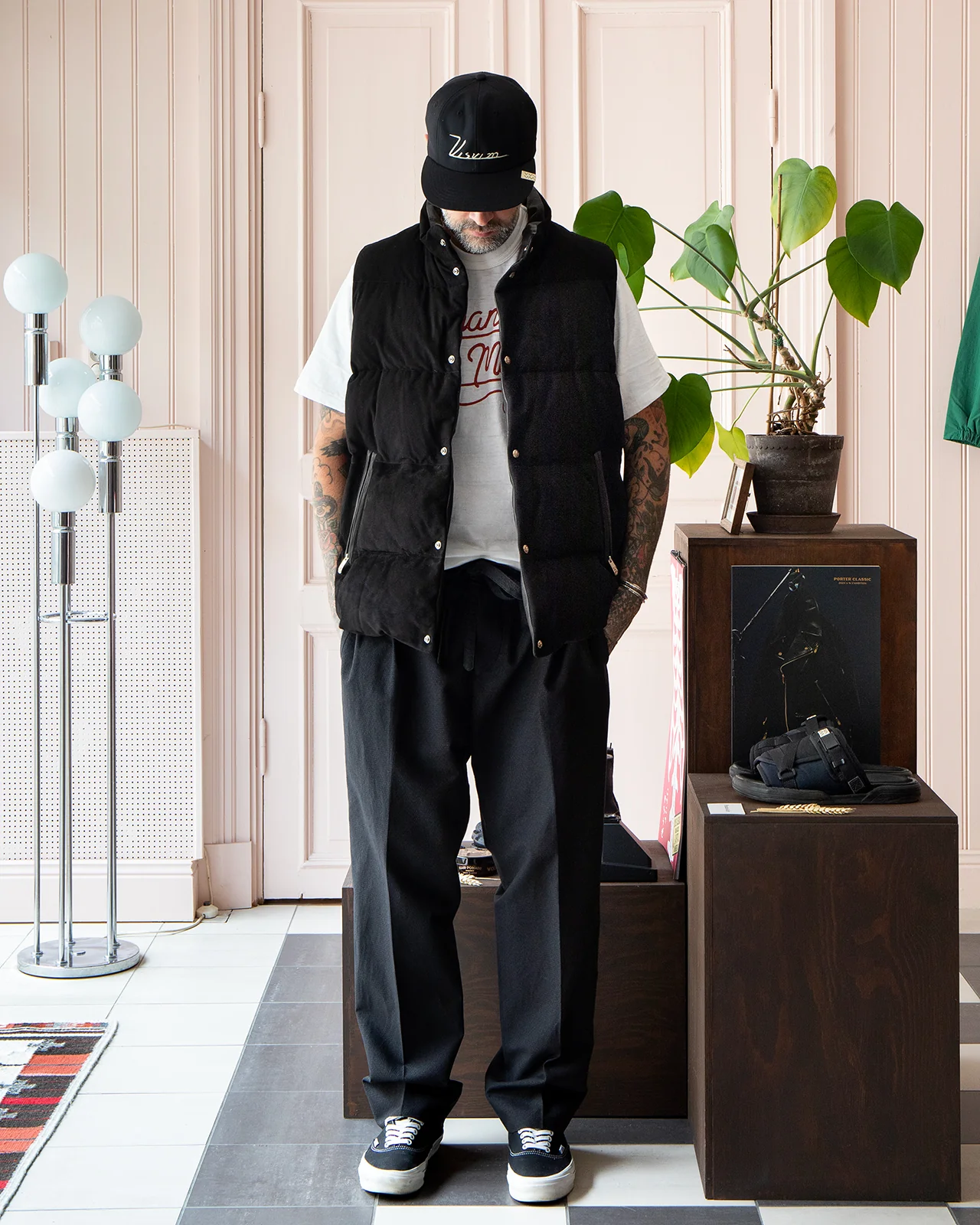 Porter Classic Leather Suede Down Vest, Black - Image 2